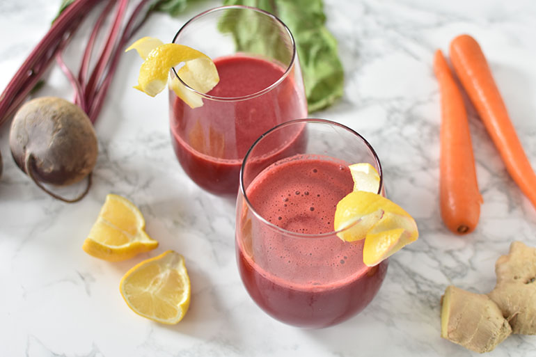 Beet apple ginger lemon and water smoothie