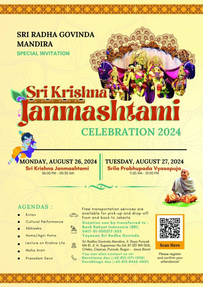 Invitation to Sri Krishna Janmashtami 2024 Celebration