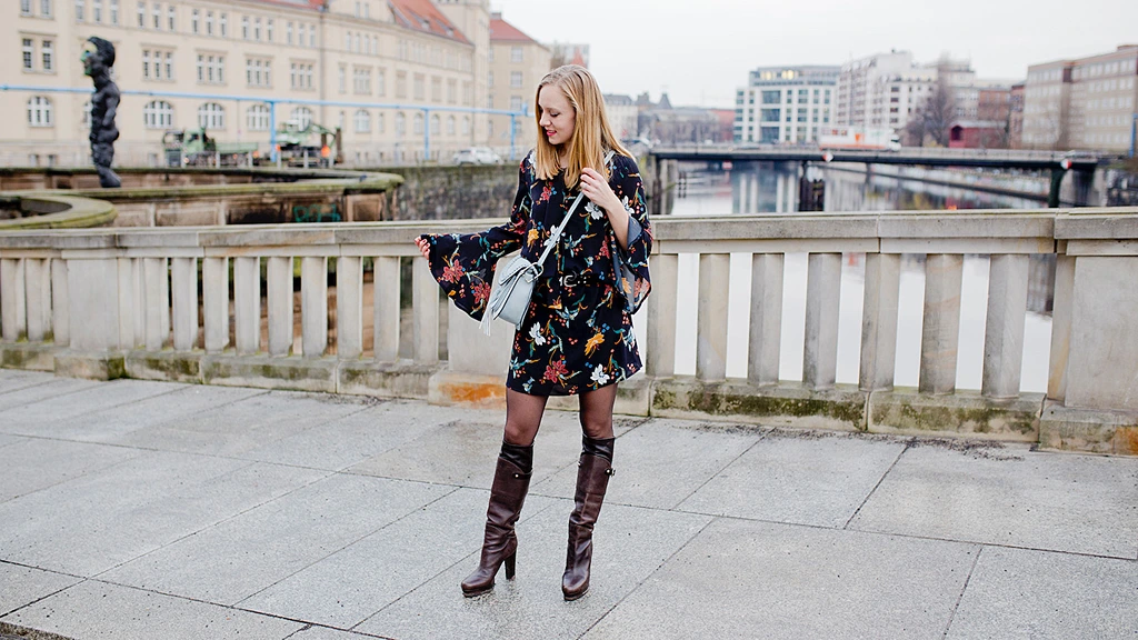 Floral Dress with Boots Trend Fashion 2025