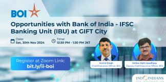 Indoindians Online Event Opportunities with Bank of India - IFSC Banking Unit (IBU) at GIFT City