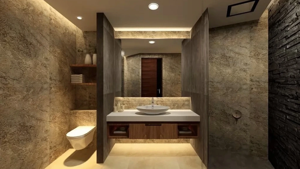 Minimalist Mocha Mousse Bathroom with Marble Stone